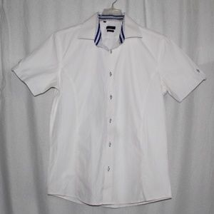 Mens Rosso Milano Modern Fit White Button-Up - Medium